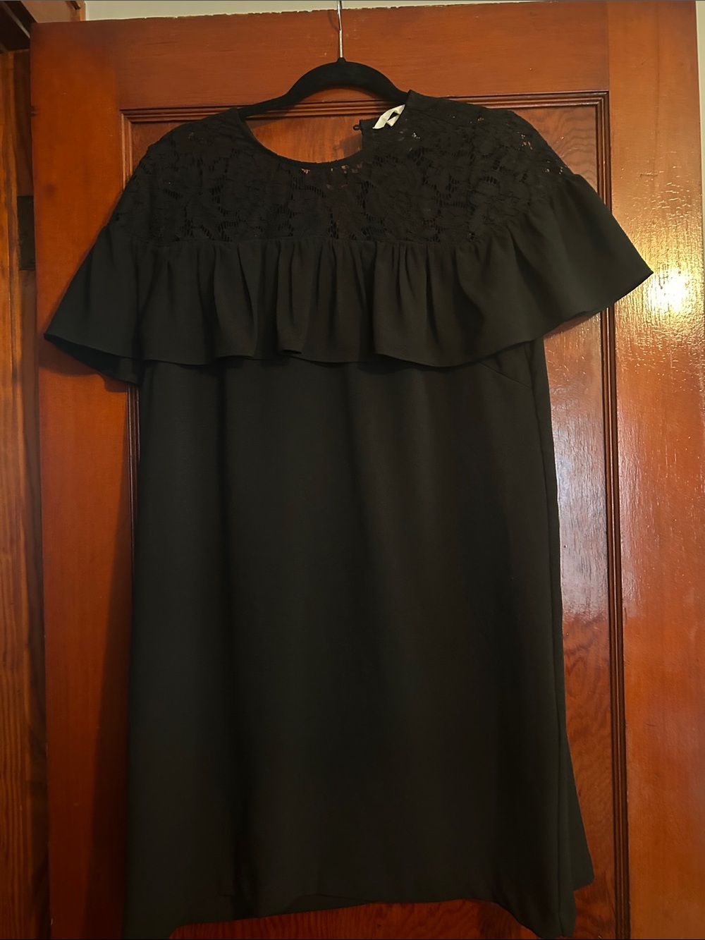 H&M Black Lace Yoke Ruffle Mini Dress